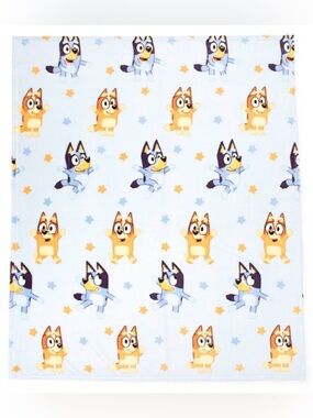 Bluey Baby Blanket with Character Print - Light Blue